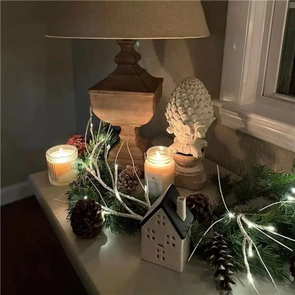 Lighted Birch Garland with Birch Twigs, Christmas 6FT Lighted Garlands